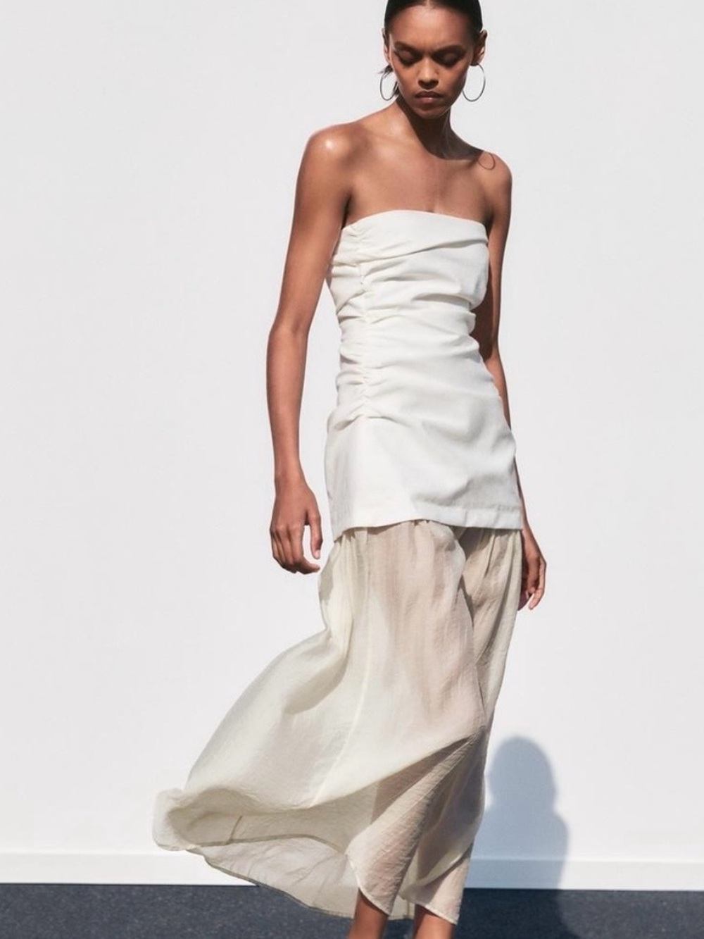 ZARA NWT Women’s Strapless Cream and White Maxi Dress